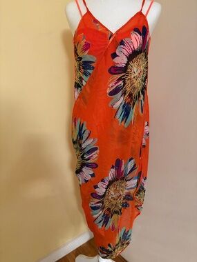 Bright Orange Floral Beach Sarong